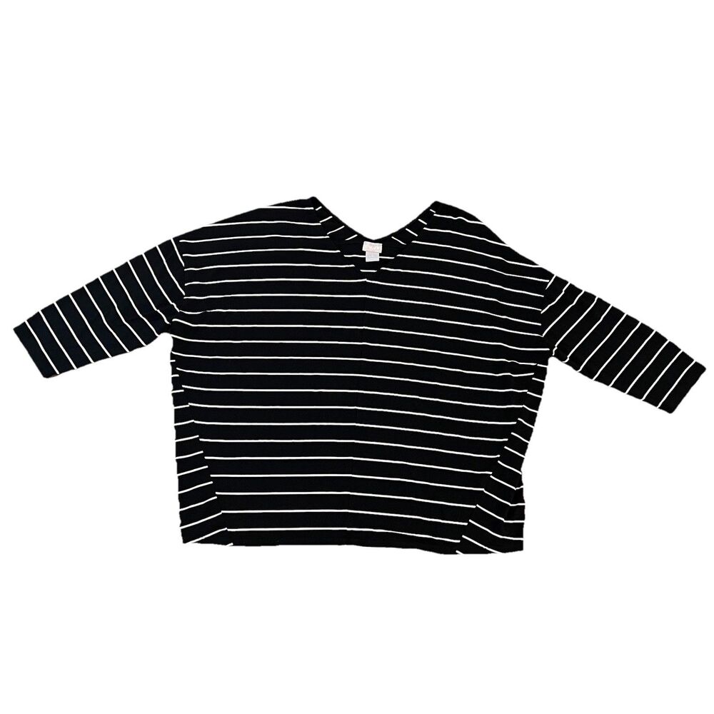 Chicos Women’s Top Large 2 Striped Black White